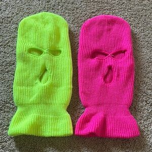Neon Green and Pink Knit Balaclavas